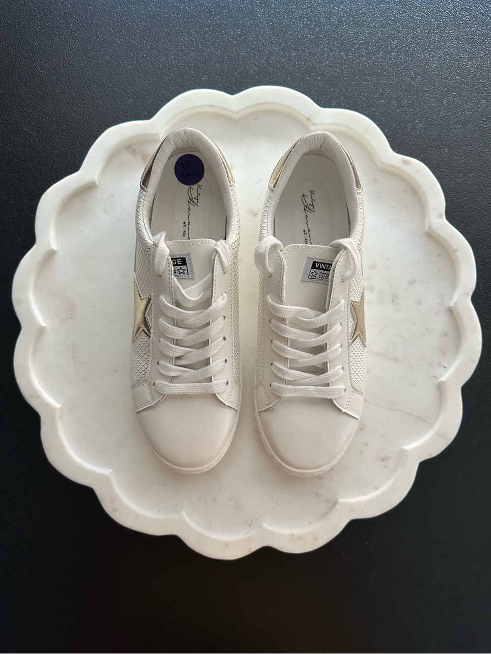 Women’s Carla Snake Vintage Havana White Sneakers with Gold Star Size 8.5